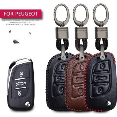 For Peugeot 206 207 2008 301 308 3008 407 408 508 107 106 2018 Car Key Protection Shell Key Case Cover Leather Key Ring Case
