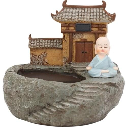 Succulent Plant Pots, Buddhist Temple Resin Flower Pot Cactus Planter Pots with Drainage Holes