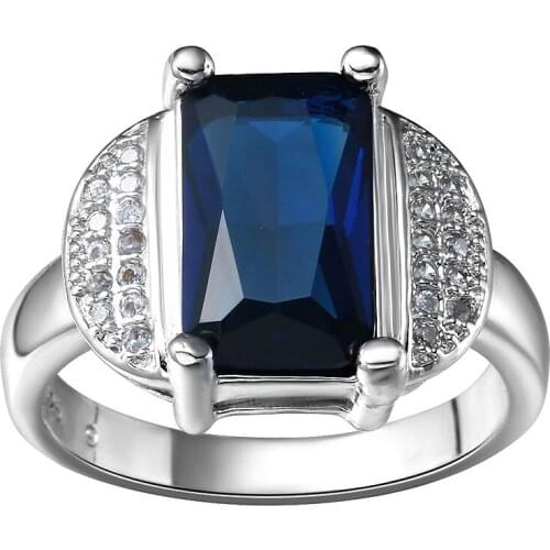 Hainon Fashion Wedding Rings Jewellery Silver Color Rings AAA Sqaure Clear Blue CZ Crystal Luxury Rings Jewelry