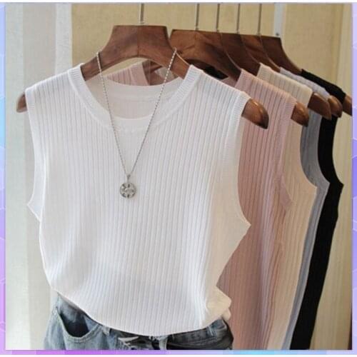 Solid Knitted Camisole Female Sexy Ice Silk Tank Tops Women Sleeveless Camis Sleeveless Vest T-Shirt Basic Tube Top Large Size