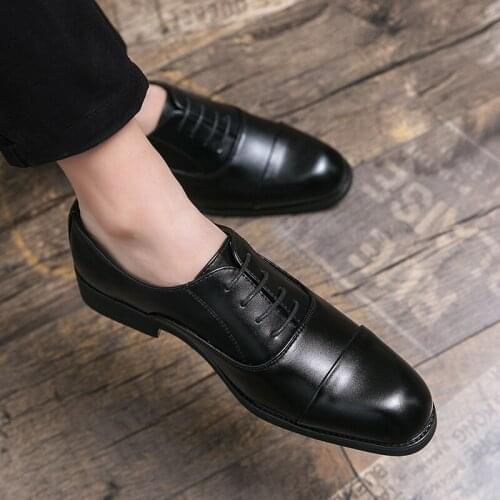 Mens Spring and Autumn All-match Lace-up Business Shoes Formal Shoes Men Dress Leather Shoes Fashion Men Flats Casual Oxfords