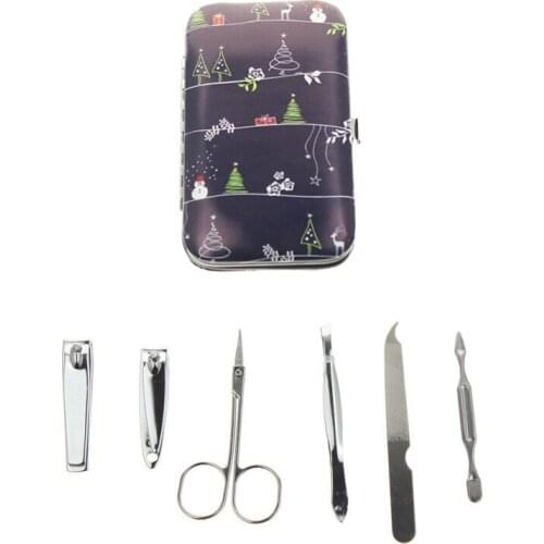 6Pcs/Set 5 Different Kinds Snowman Printed Best Good Great Professional Gift Travel Manicure Pedicure Tool Set Kit