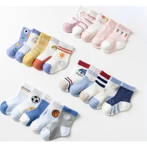 5 Pairs/Lot Children Mesh Sports Socks Breathable Cotton Baby Socks Boneless Suture Boy Girl Cartoon Socks Newborn Toddler Socks
