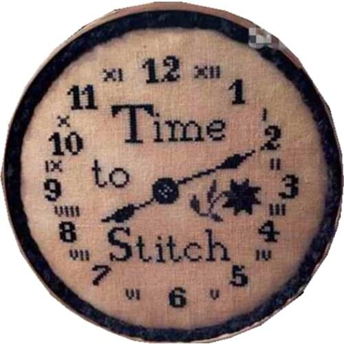 Time to Stitch cross stitch simple clock face cartoon design 14ct 11ct linen flaxen canvas embroidery DIY needlework