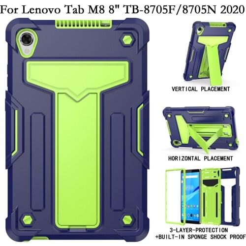 Shockproof Stand Fundas Tablet Case for Lenovo TabM8 Tab M8 8.0" TB 8705F 8705N 8705 2020 Cover Coque PC Silicone Shell Housing
