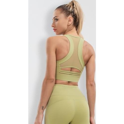 Gym Workout Bra Women Shockproof Sport Bra Back Mesh Patchwork Breathable Yoga Vest Sport High-Coverage Push Up Fitness Bras