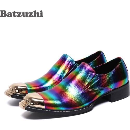 Batzuzhi Italian Type Men Shoes Metal Tip Color Formal Leather Dress Shoes for Mens Party and Wedding, Big Sizes US6-US12