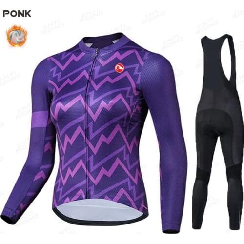 Cycling Clothing Winter Women Long Sleeve Jersey Set Lady Thermal Fleece Road Bike Jacket Female Sportswear Warm Training Suit