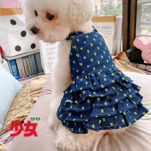 Spring Summer Cat Dog Dress Dog Clothes Denim Skirt Tutu Yorkshire Poodle Bichon Frise Pomeranian Clothing Pet Outfit Dropship