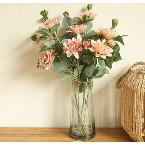 INS Japanese Dahlia branch with fake leaves silk Artificial Flowers House Decor photography living room decoration flores