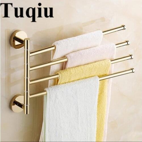 Vidric New and brief 2-4 Swivel Towel Bars Copper Wall Mounted Bathroom Towel Rail Rack Bathroom Towel Holder Gold Towel Hanger