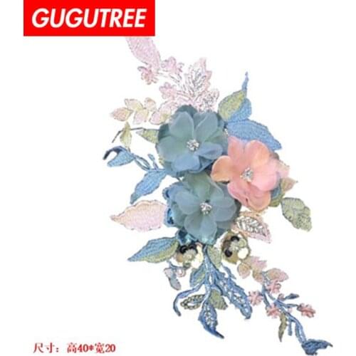 GUGUTREE embroidery big rose patches flower patches badges applique patches for clothing LS-16