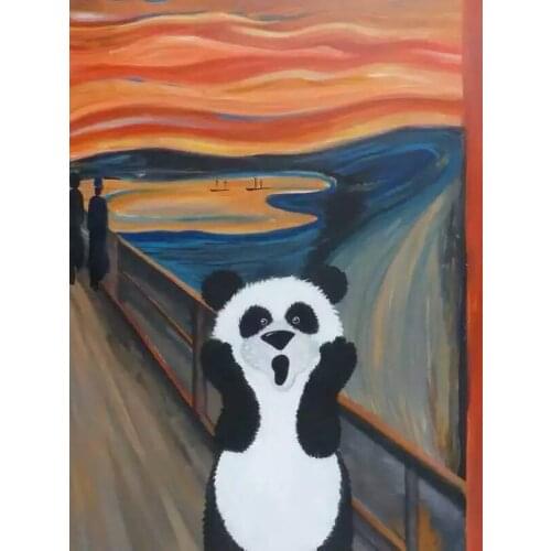 High Quality Abstract Painting for Living Room Wall Decor Edvard munch Style Painting Chinese Panda Animal Painting Hand Painted