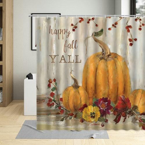 Fall Harvest Water Colors Pumpkins Shower Curtain Flowers Mushroom Printing Waterproof Polyester Fabric Curtains With 12 Hooks