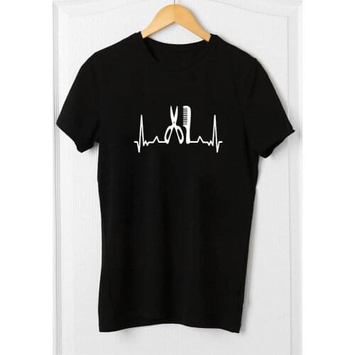 Heartbeat Scissors Comb Graphic T Shirt Women Short Sleeve O-neck Cotton Tshirt Women White Cool Mujer Loose Tee Shirt Femme Top