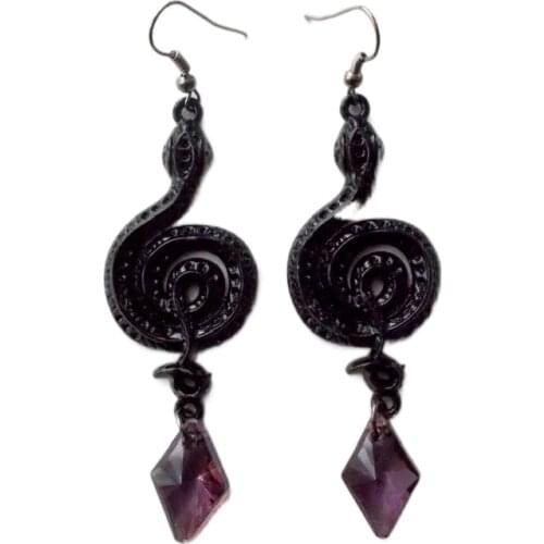 New Goth Black Snake Rhombus Crystal Dangle Earrings Serpent Gorgeous Grunge Statement Punk Crappy Jewelry Women Fashion Gift