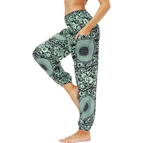 Women Yoga Pant Indian Loose Comfy Soft Harem Trousers Blend Bohemia Multicolor Geometric Print Wide Leg Pants One Size