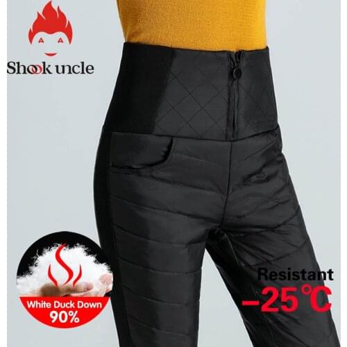 Winter Woman Pants High Waisted Outer Wear Trousers pants Women Slim Warm Thick 80% White Duck Down Pants skinny Trousers
