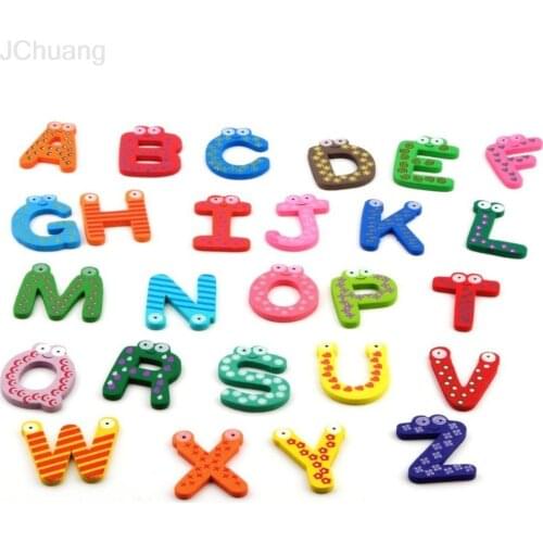 Kids Toys 26pcs/set Wooden Cartoon Alphabet A-Z Magnets Child Educational Toys Wooden Refrigerator Stickers Gift Varied Colors