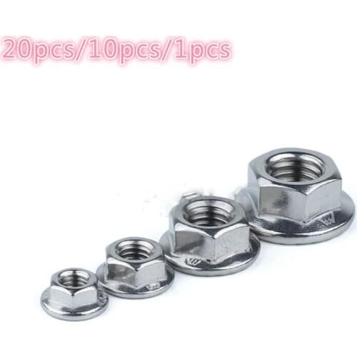 304 flange nut Hex Flange Nylon Insert Lock Nut Self-locking Locknut M4 M5 M6 M8 M10 M12 20pcs/10pcs/1pcs