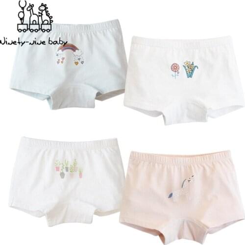 4Pcs/lot Cotton Kids Underwear Environmental Printing Cartoon Underpants for Girls Children Breathable & Comfortable Panties