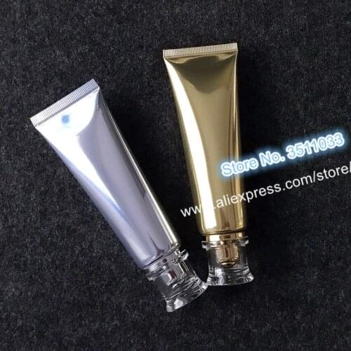 50g High Quality Acrylic Lid Gold Cosmetic Hose Soft Tubes Cosmetic Aluminium Plastic Face Cleanser Storage Silver Containers