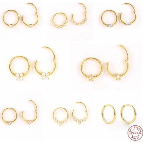 Aide 925 Sterling Silver White Zircon Star Flower Cartilage Hoop Earrings For Women Circle Piercing Pendientes Ear Bone Buckle