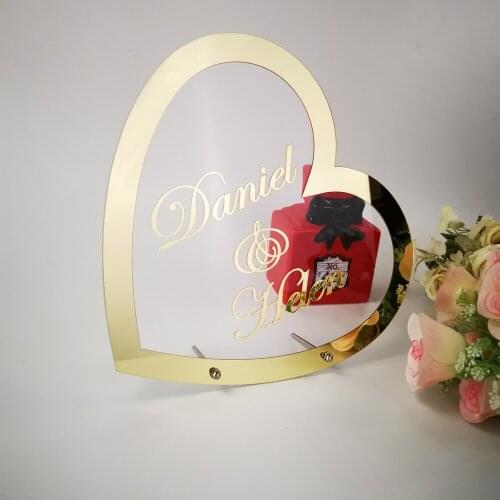 Custom Wedding Name sign Heart-shaped Mirror Acrylic Sticker ,Babyshower Word Sign rectangle Shape Party Decor,as Wedding Gift