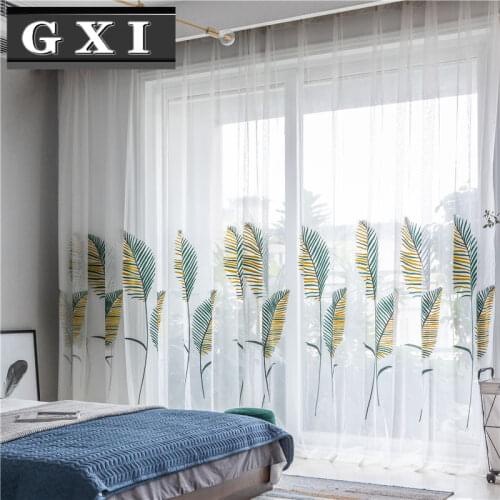 American Embroidered Leaves Veranda Partition Window Screen Sheer Environmental Protection Tulle tenda finestra cucina