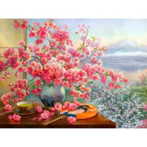 ARMYQZDiy round diamond square diamond diamond painting vase home decoration embroidery landscape scenery handmade gift wall sti