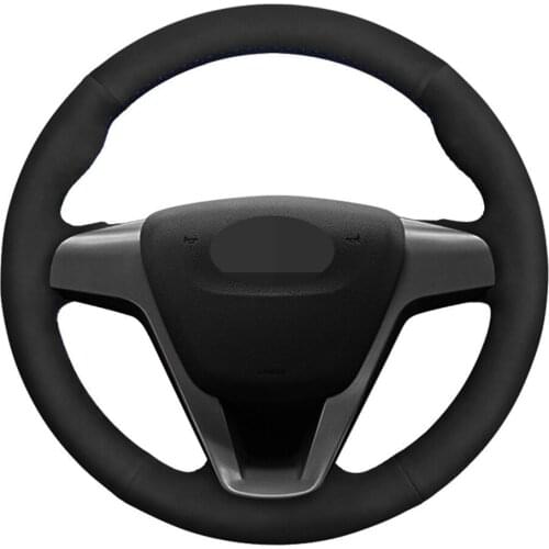 Car Steering Wheel Cover DIY Hand-stitched Black Genuine Leather Suede For Lada Vesta 2015 2016 2017 Accessories