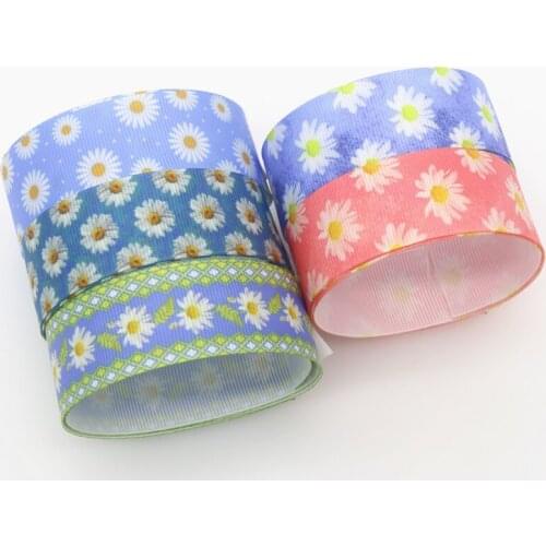 DHK 7/8'' 5yards Chrysanthemum Flowers Printed Grosgrain Ribbon Accessory Hairbow Headwear Decoration DIY Wholesale OEM C195