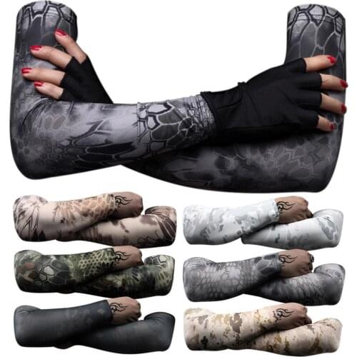 1 Pair Outdoor Sports Camouflage Anti-UV Elastic Cooling Compression Arm Sleeves Summer Running UV Protection Sunscreen Bands