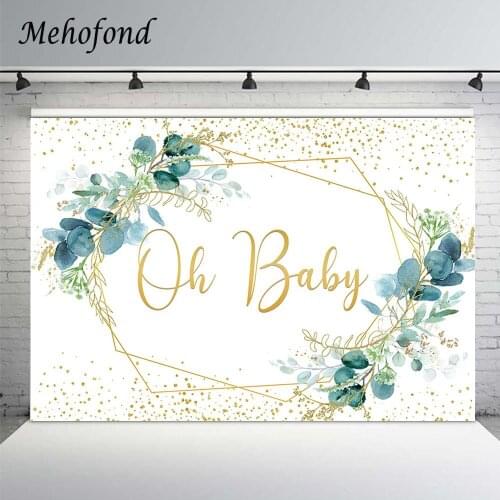 Mehofond Greenery Eucalyptus Leaves Oh Baby Background Photography Gold Frame Polka Dots Newborn Birthday Backdrop Photo Studio