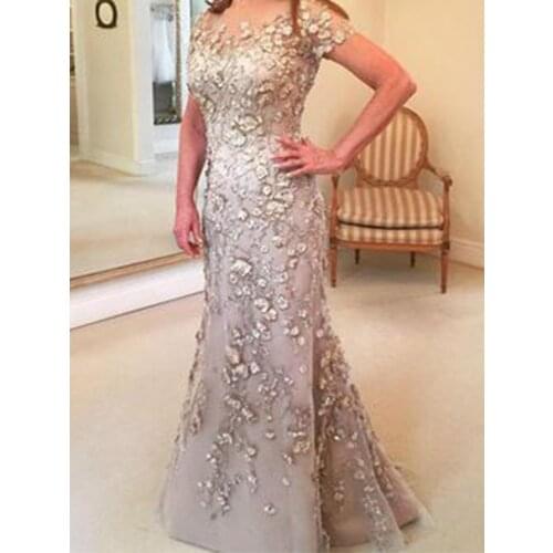 Formal short-sleeved brides mother dress with lace long formal party party guest dress plus size 2020