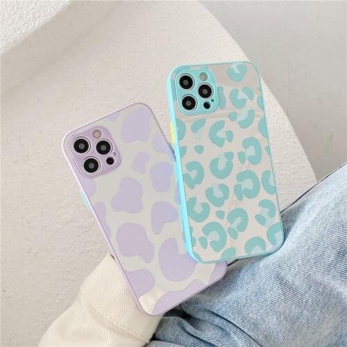 INS Korea cute Blue purple leopard Makeup mirror soft phone case for iphone 7 8 Puls X XS 11 12 pro Max Luxury protection cover