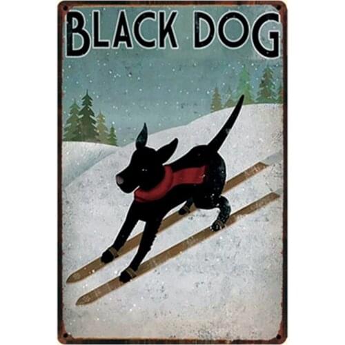 [ Kelly66 ] Dogs Black Dog Metal Sign Tin Poster Home Decor Bar Wall Art Painting 20*30 CM Size y-2225
