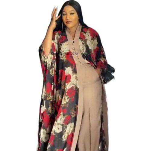 2 Piece Set Women Dashiki Africa Clothes 2021 Dashiki African New Fashion Two Piece Suit Long Tops + Wide Pants Party Lady Sets