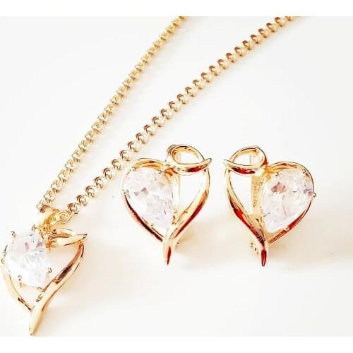 Luxury Earring Jewelry Set Fashion Women Wedding Heart Shape Design 585 Rose Gold Color Necklace/Earrings Bridal Jewelry Sets