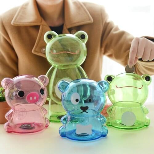 Animal Cute Piggy Bank For Kids Money Box Clear Plastic Big Candy Box Brown Bear Pink Pig Coin Bank For Children Gift Box