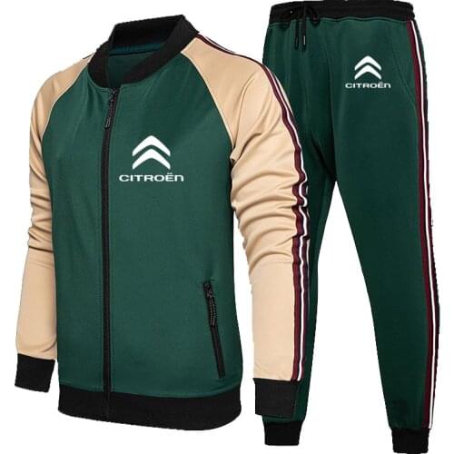 Fashion Spring Autumn Mens jacket Citroen Car Logo Printed high quality cotton stripe Mens sweatshirt + sweatpants 2-piece