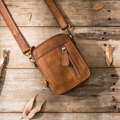 Leisure Genuine Leather Men Messenger Bag Outdoor Sports Leather Belt Bag Shoulder Bag Mini Bag Mens Leather Small Shoulder Bag