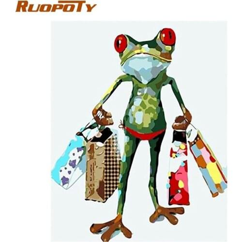 Wooden Framed 16" x 20" Arts canvas Paint by Numbers Diy Painting by number Abstract Shopping frog for home living room decor