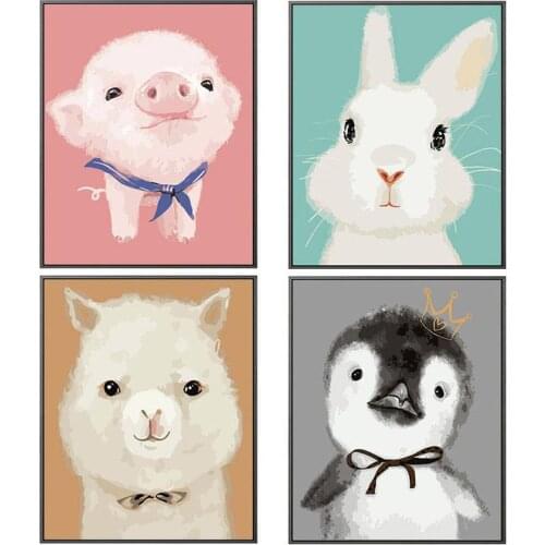 Paint By Number Kit Animal Oil Painting Animal On Canvas Oil Painting For KidS Room Piggy Bunny Alpaca Penguin Oil Painting