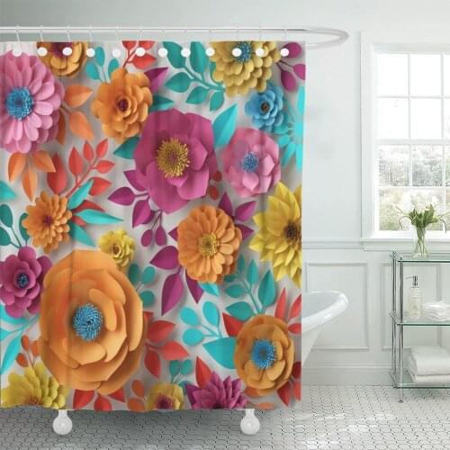 3D Render Digital Colorful Flowers Spring Summer Floral Bouquet Waterproof Polyester Set with Hooks