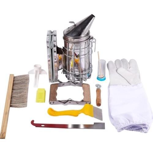 New 1 Set 10 in 1 Metal Beekeeping Supplies Tool Kit Beekeeping Bee Hive Smoker Kit Beekeeping Equipment Tools Apiculture Access