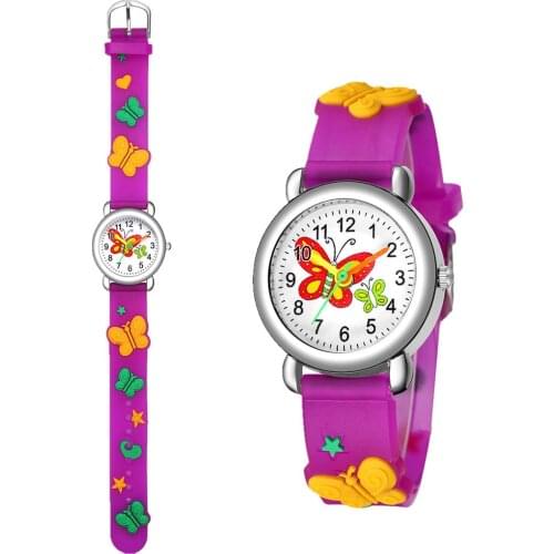 New childrens watch cute butterfly pattern quartz watch 3D color butterfly silicone band student watch relogio reloj