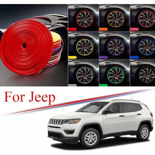 9 Colors Car Wheel Hub Rim for Jeep Cherokee Compass Wrangler Edge Protector Ring Tire Strip Guard Rubber Decals 8M