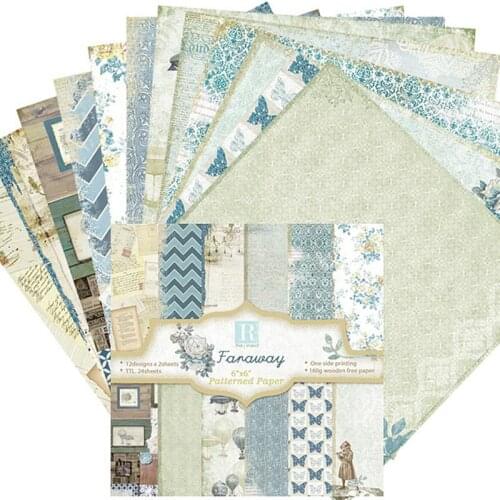 24PCS Single Side Scrapbooking Paper Craft DIY Handmade Faraway Card Making Scrapbook Art Novelty Background Paper #BW