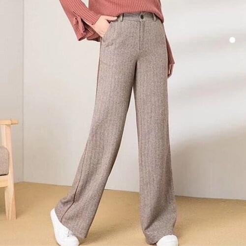 Autumn Office Lady Solid Pants Female Loose Woolen Wide Leg Pants For Women Casual Plus Size High Waist baggy Trousers